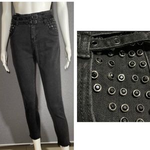EUC Riviera Black Studded Jeans with Unfinished Hem-Size 2-4